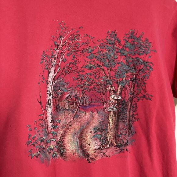Vintage 90s Northern Reflections T-shirt Womens Pink Canada Day Cottage Nature - Picture 3 of 8